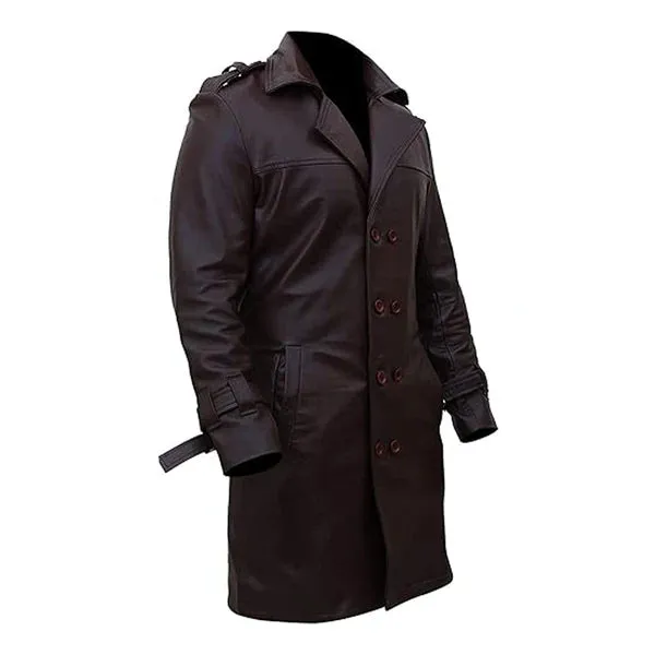 Brown Watchmen Authentic Leather Trench Coat