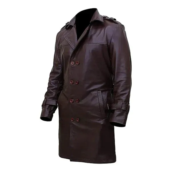 Brown Watchmen Authentic Leather Trench Coat