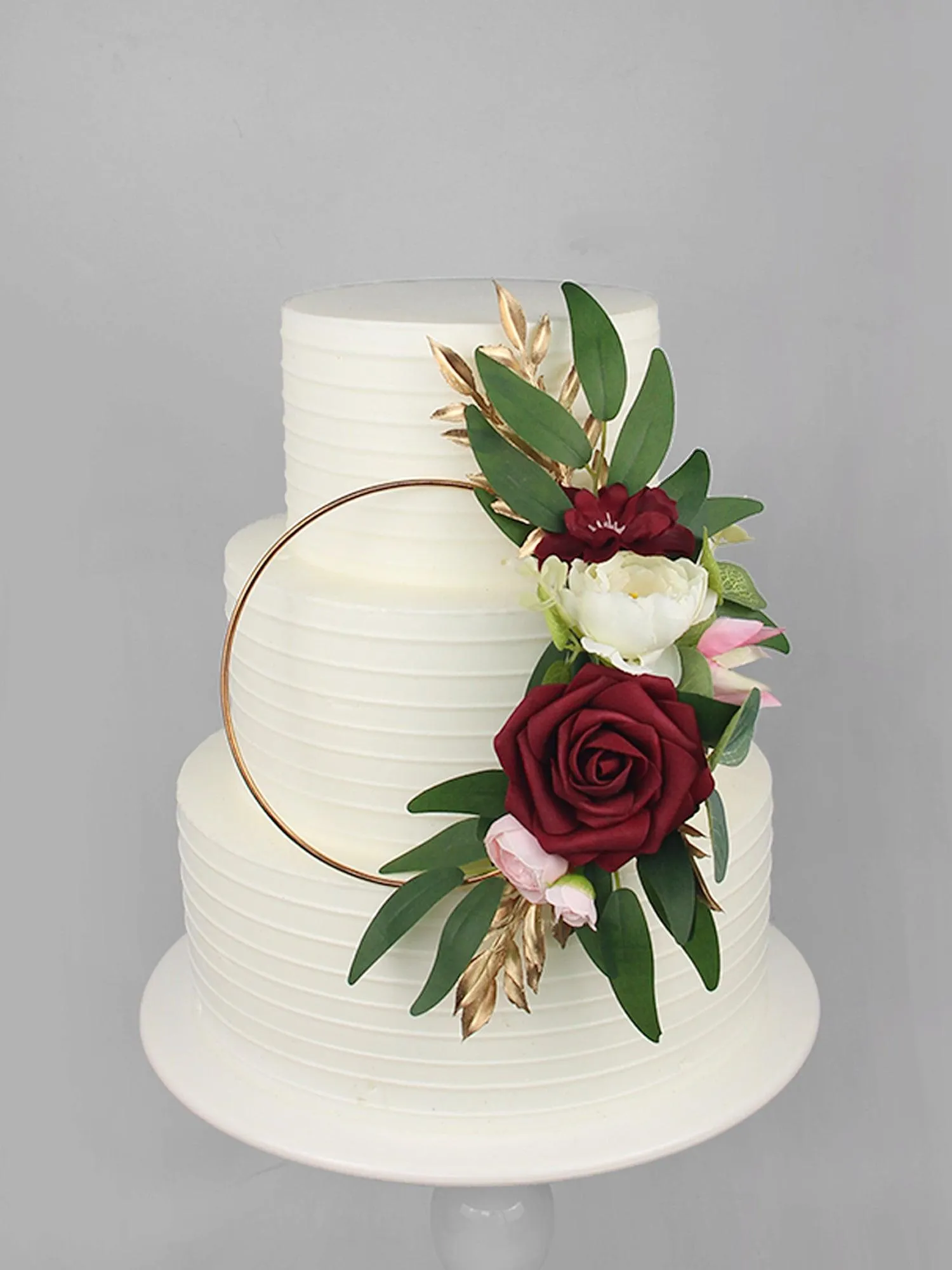 Burgundy Floral Wreath Cake Topper