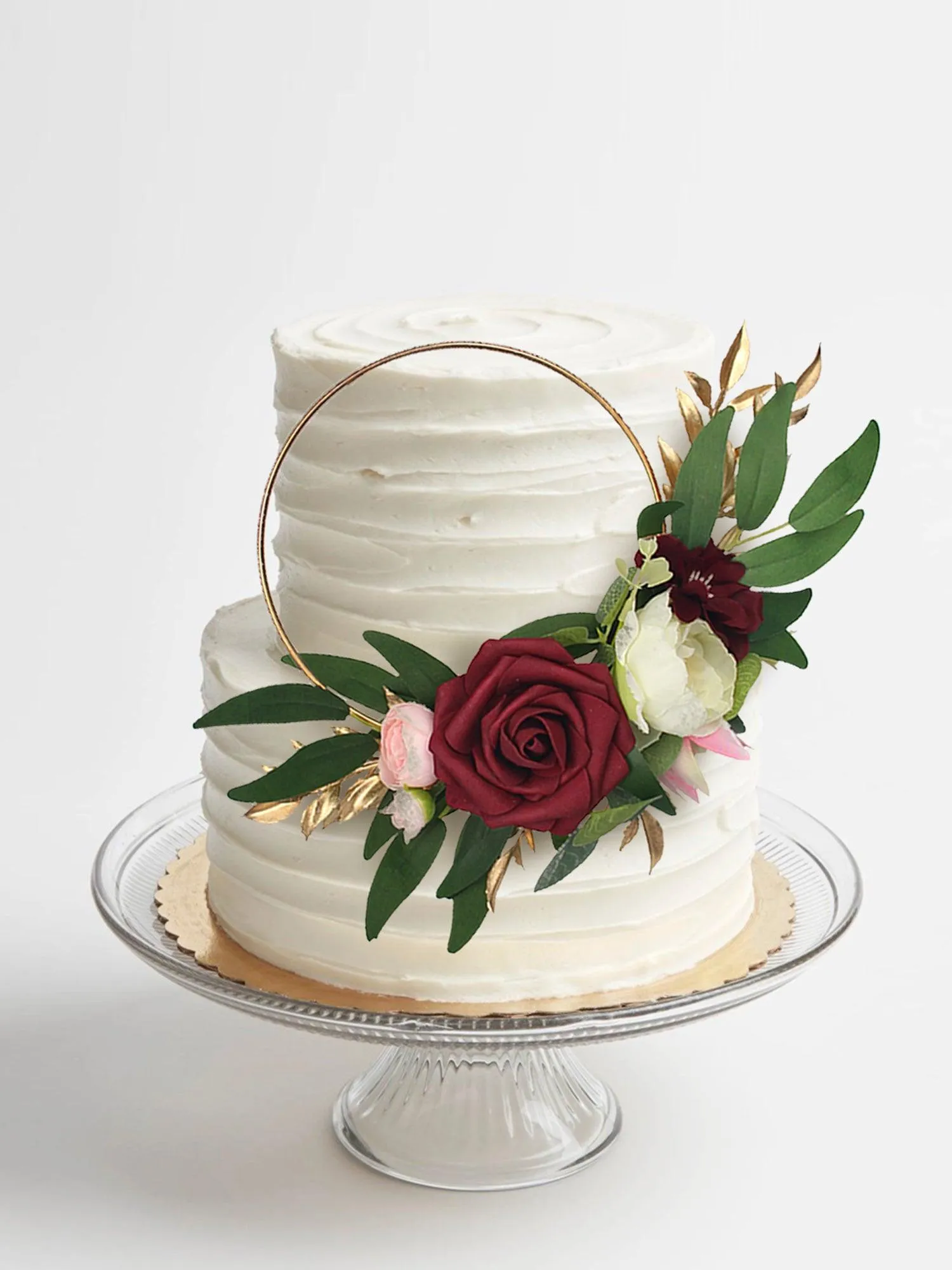 Burgundy Floral Wreath Cake Topper