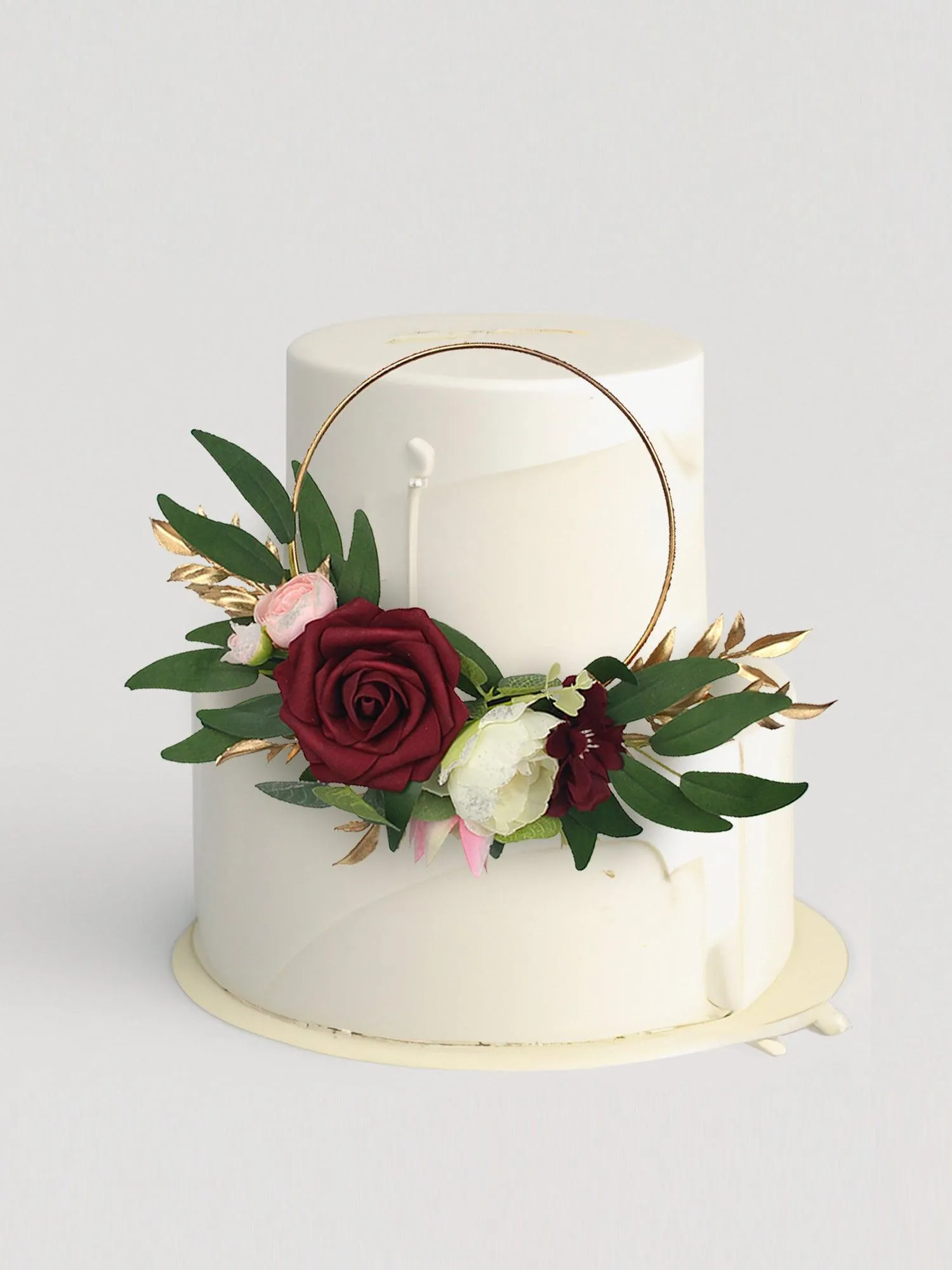 Burgundy Floral Wreath Cake Topper