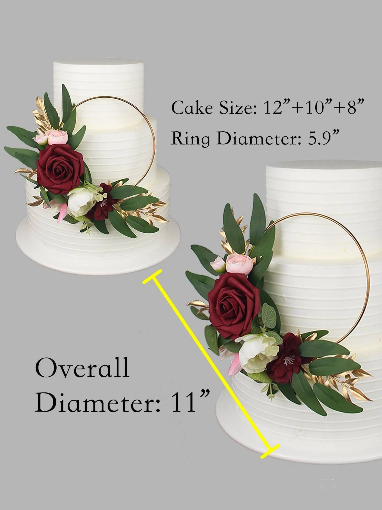 Burgundy Floral Wreath Cake Topper