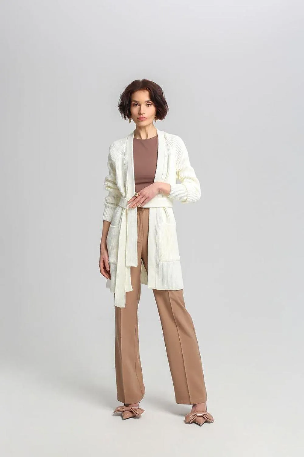 Chic Ribbed Knit Tie-Belt Cardigan
