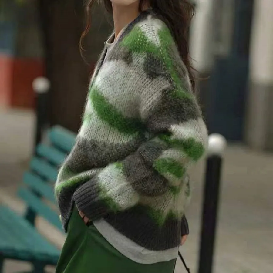 christmas outfit Sonicelife Camo Jacquard V Neck Cardigan