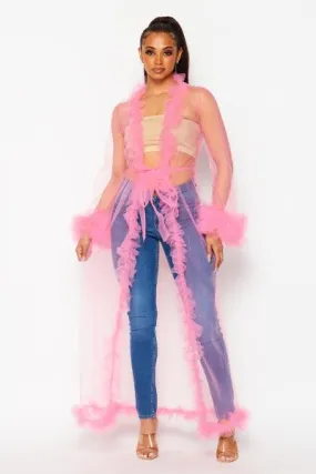 Claire Tulle Mesh Long Sleeve Duster - Pink -