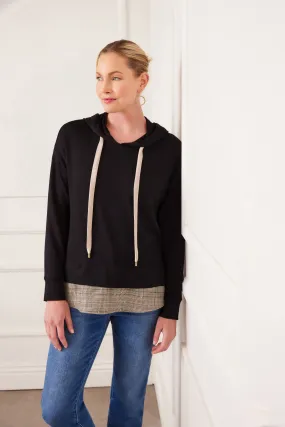 Contrast Hoodie Black Plaid
