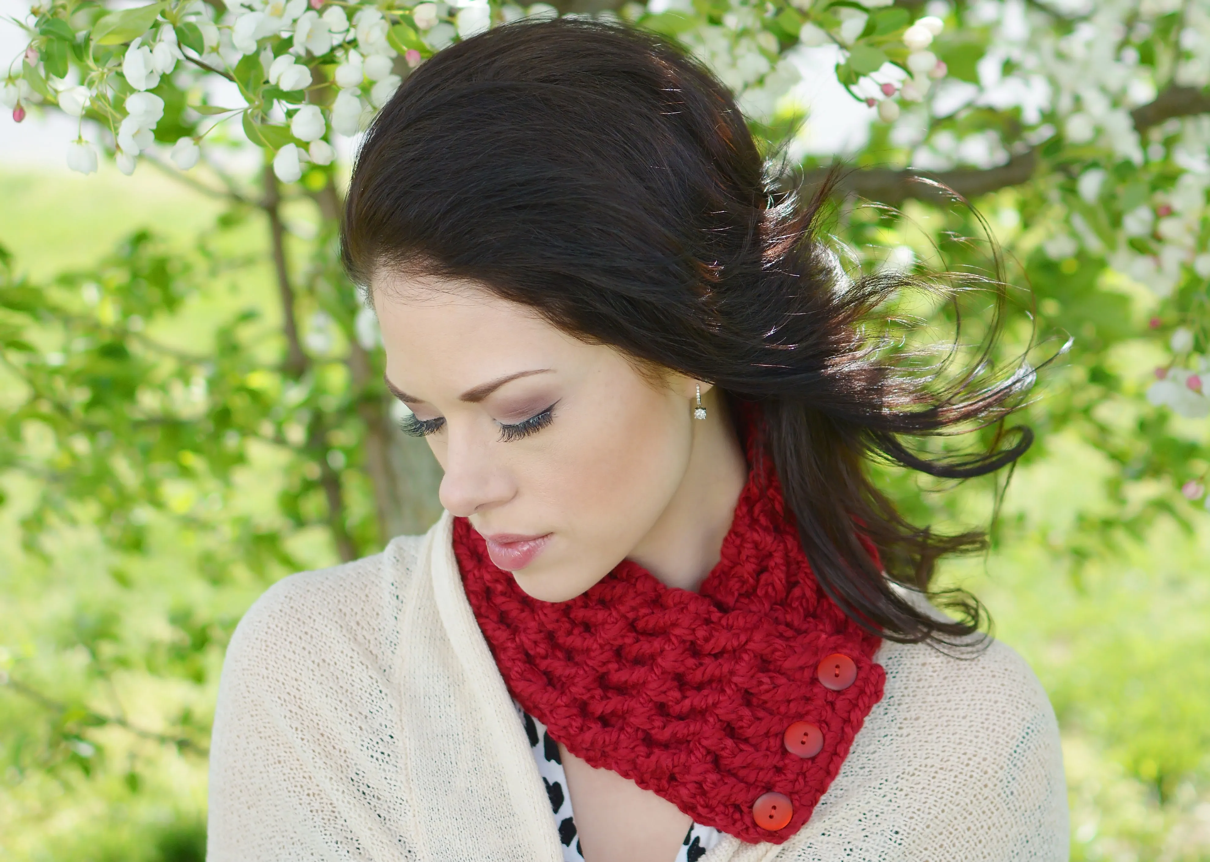 Cranberry red button scarf