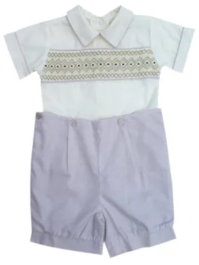 Creme And Brown Boys Buttons On Shorts 9m