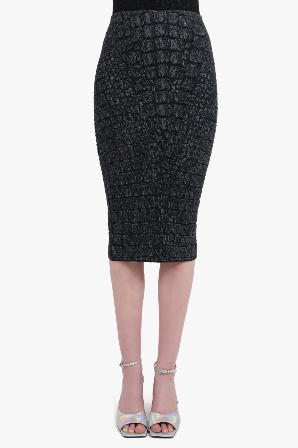 Croco Jacquard Pencil Skirt | Black