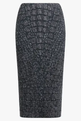 Croco Jacquard Pencil Skirt | Black