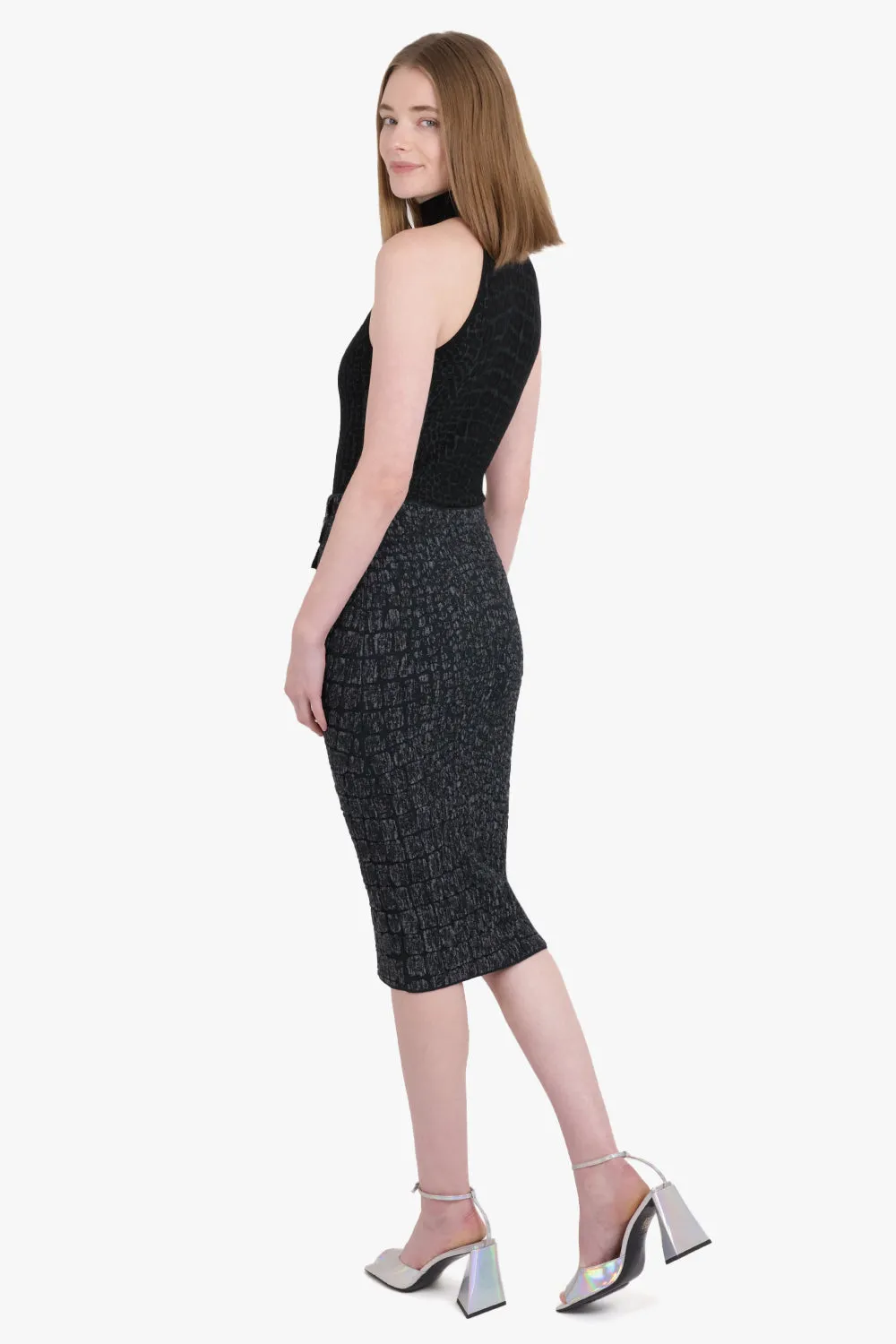 Croco Jacquard Pencil Skirt | Black
