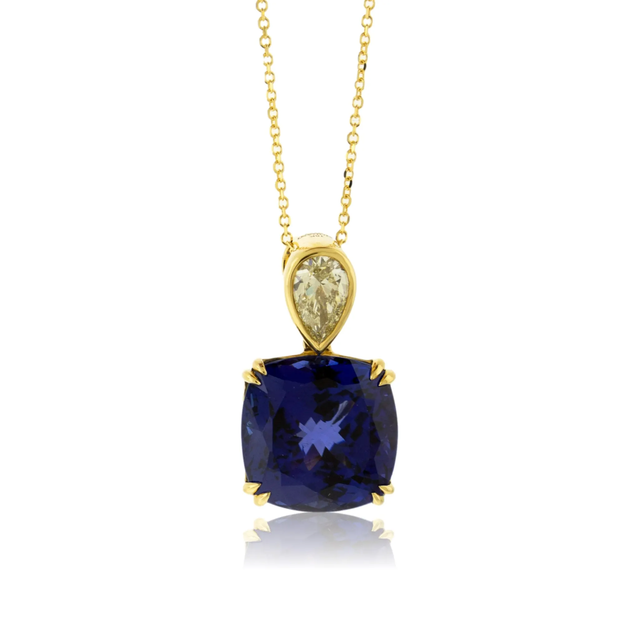 Cushion-Cut Tanzanite with Yellow Diamond Accented Design Pendant