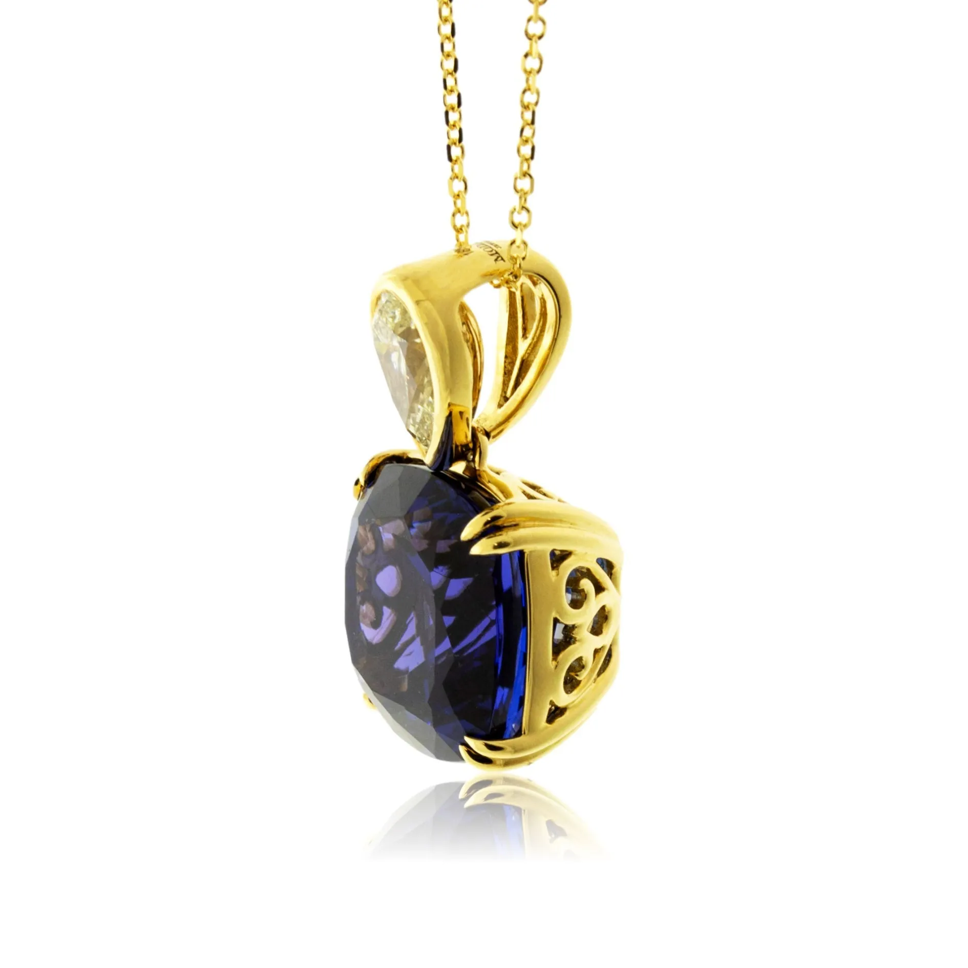 Cushion-Cut Tanzanite with Yellow Diamond Accented Design Pendant