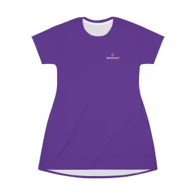 Dark Purple T-Shirt Dress, Solid Color Crewneck Long Tee Shirt Dress For Women - Made in USA
