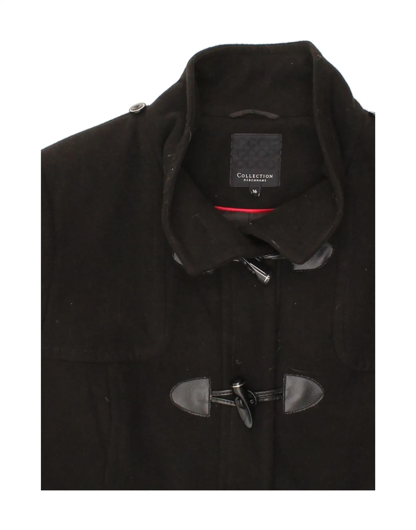 DEBENHAMS Womens Duffle Coat UK 16 Large Black Polyester