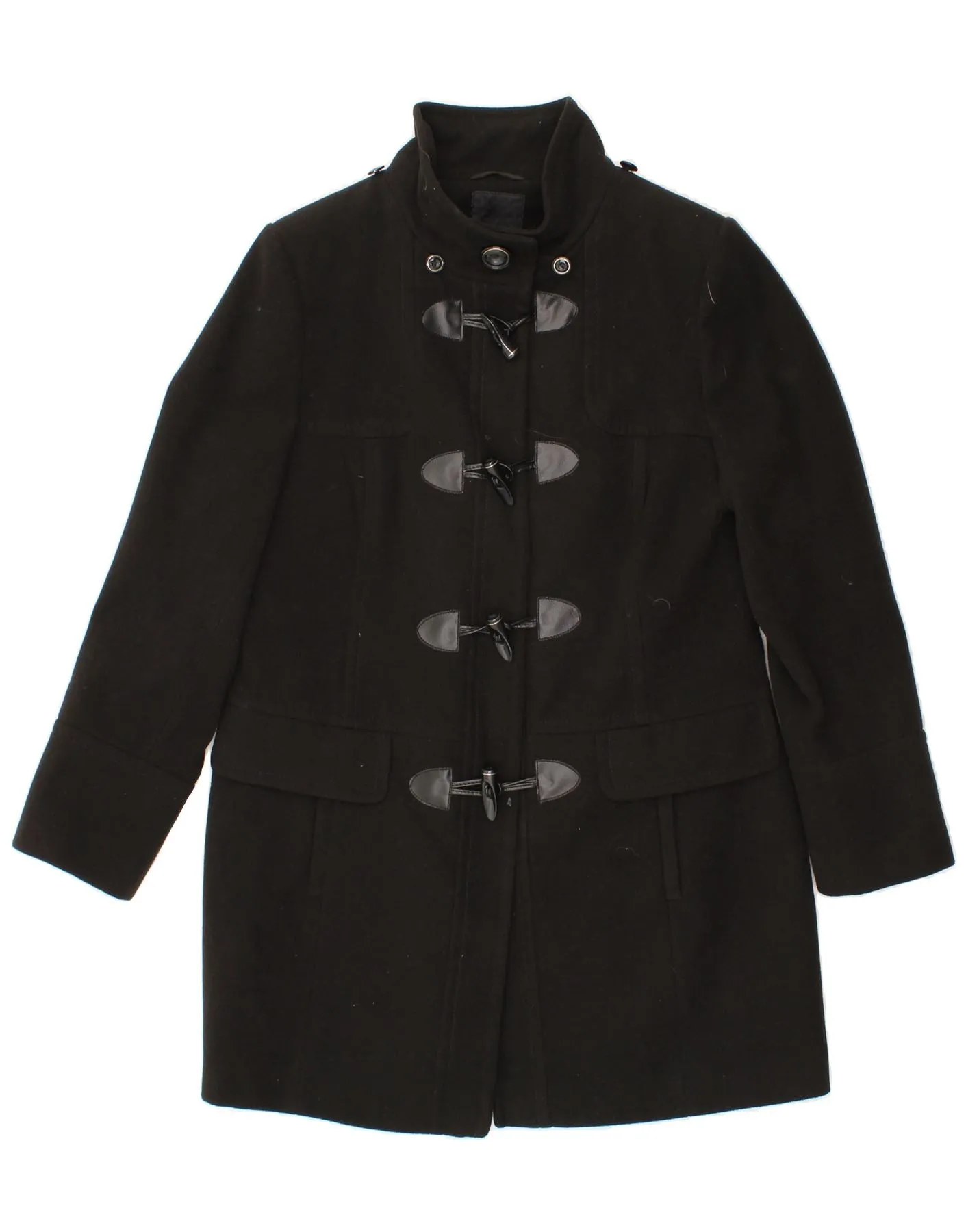 DEBENHAMS Womens Duffle Coat UK 16 Large Black Polyester