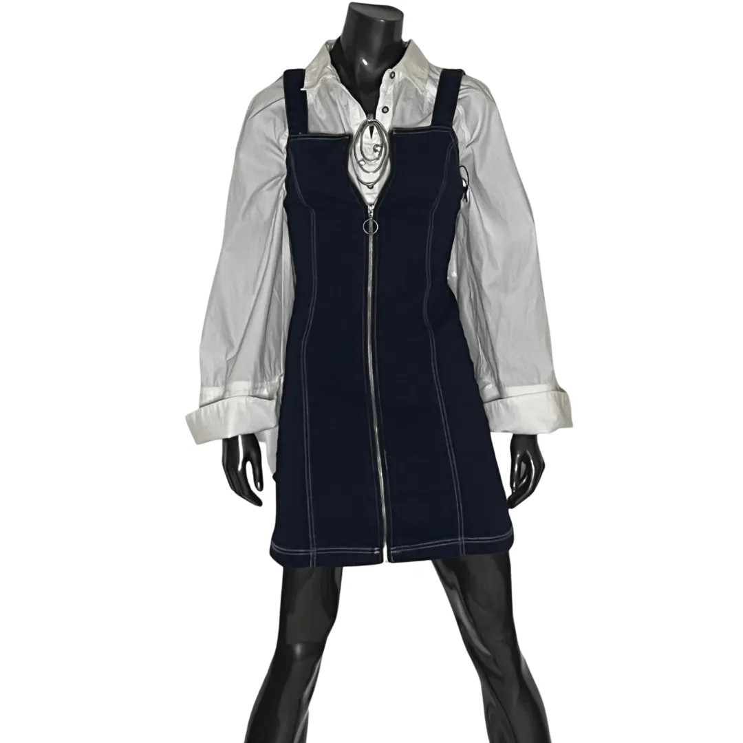 Denim Zippered Front Overall Dress