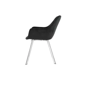 Diamond Quilted Black Velvet Arm Chair with Chrome Legs
