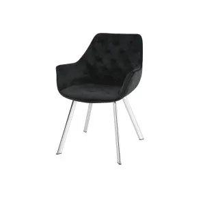 Diamond Quilted Black Velvet Arm Chair with Chrome Legs