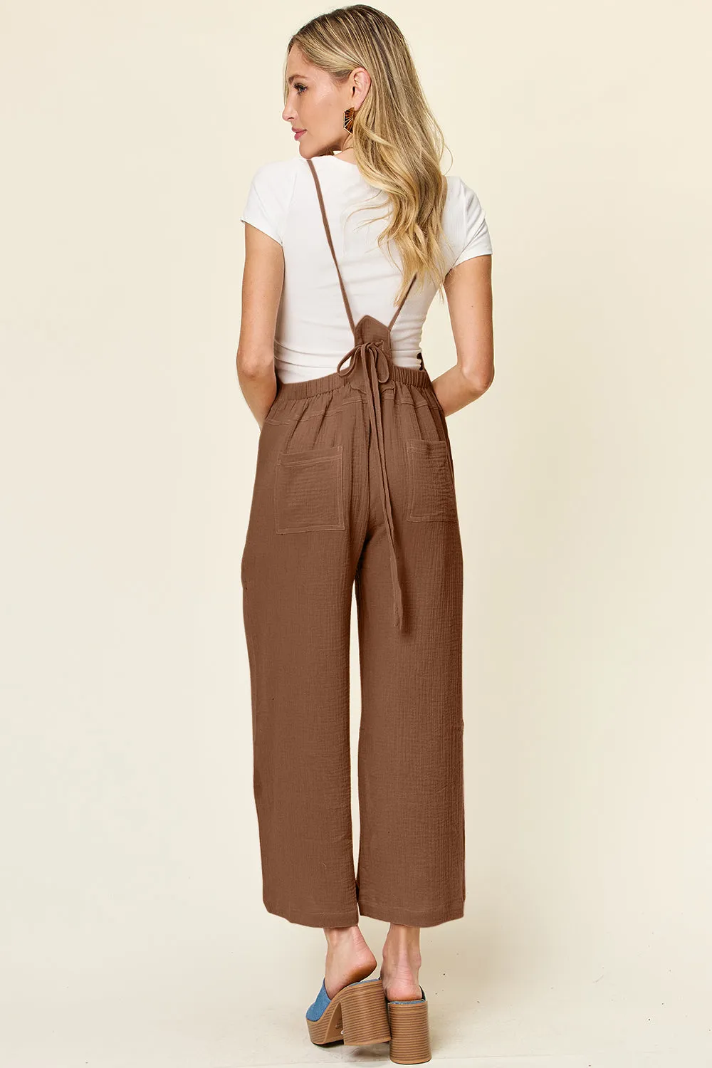 Double Take Full Size Texture Sleeveless Wide Leg Overall