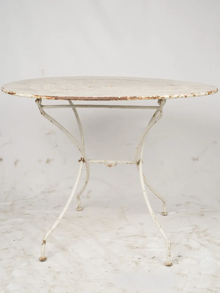 Early 20th French Folding Iron Garden Table w/ white patina- 38¼"