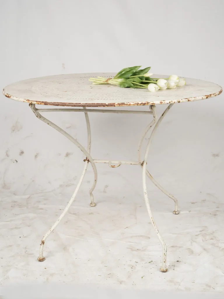 Early 20th French Folding Iron Garden Table w/ white patina- 38¼"