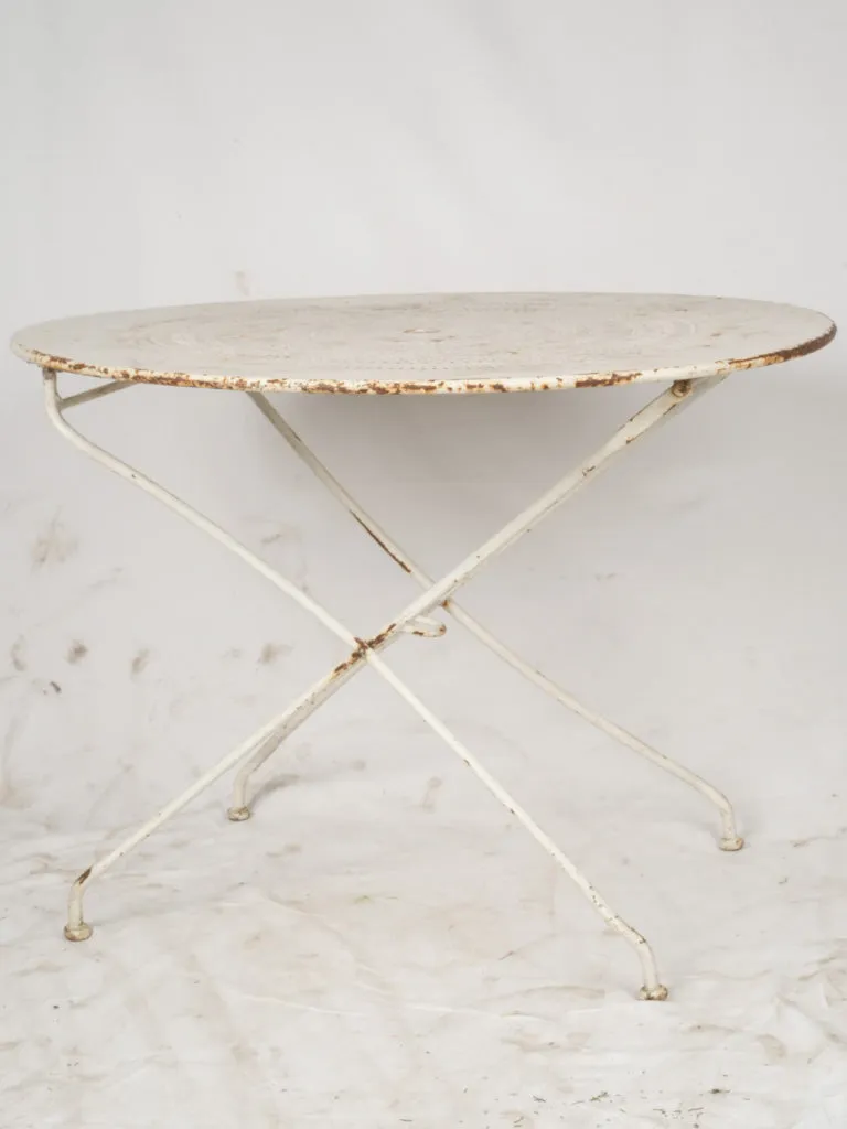 Early 20th French Folding Iron Garden Table w/ white patina- 38¼"