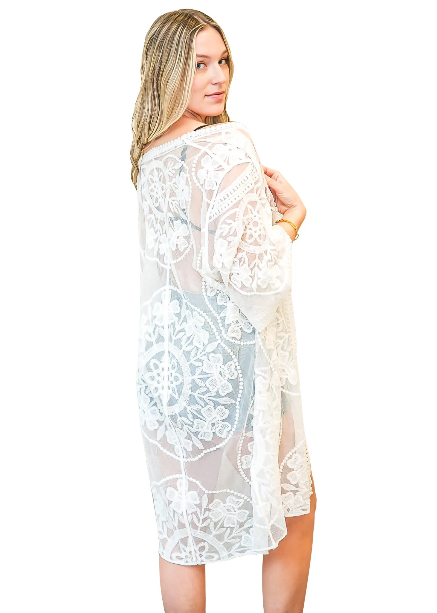 Embroidered Floral Butterfly Kimono Cardigan