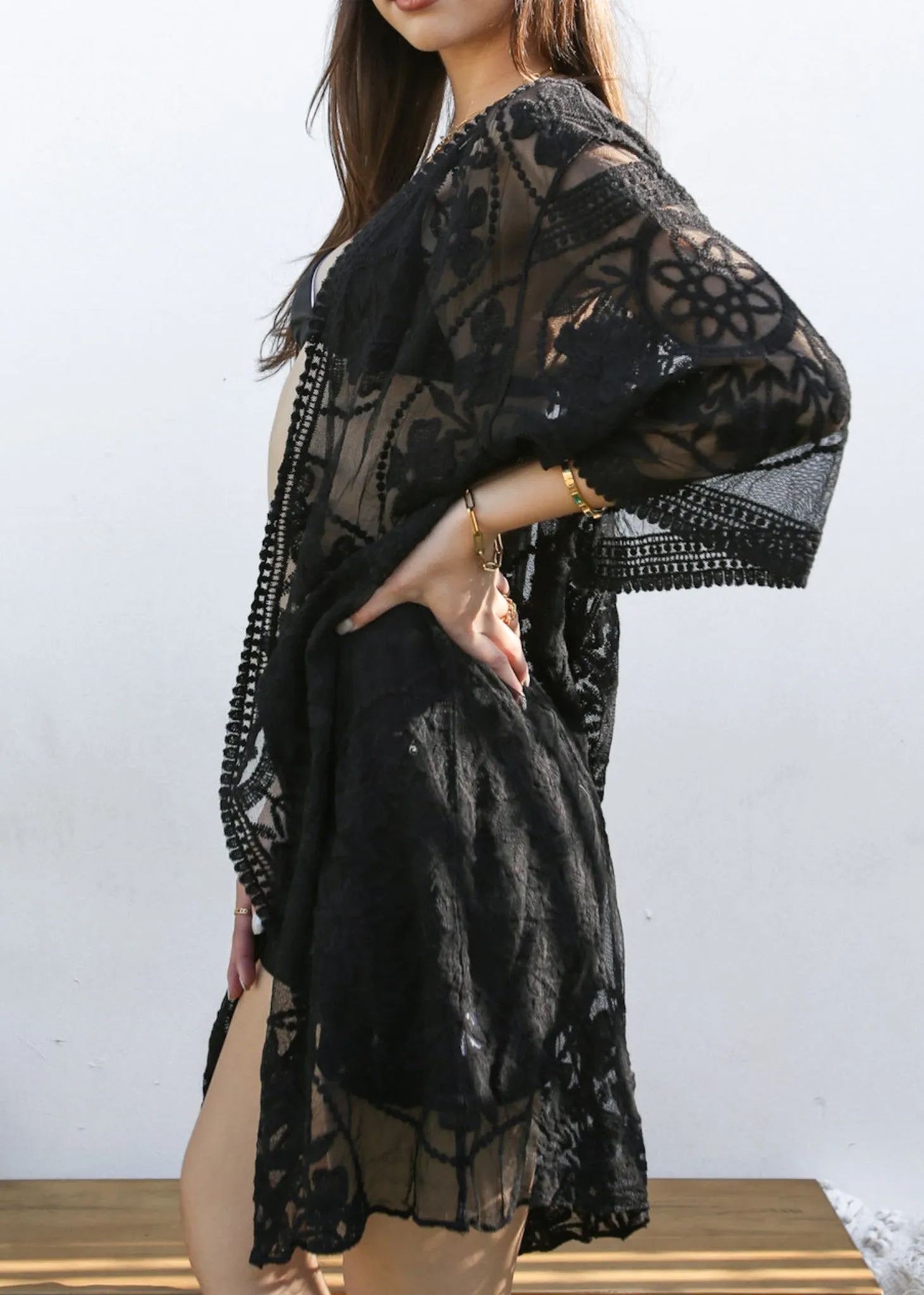 Embroidered Floral Butterfly Kimono Cardigan