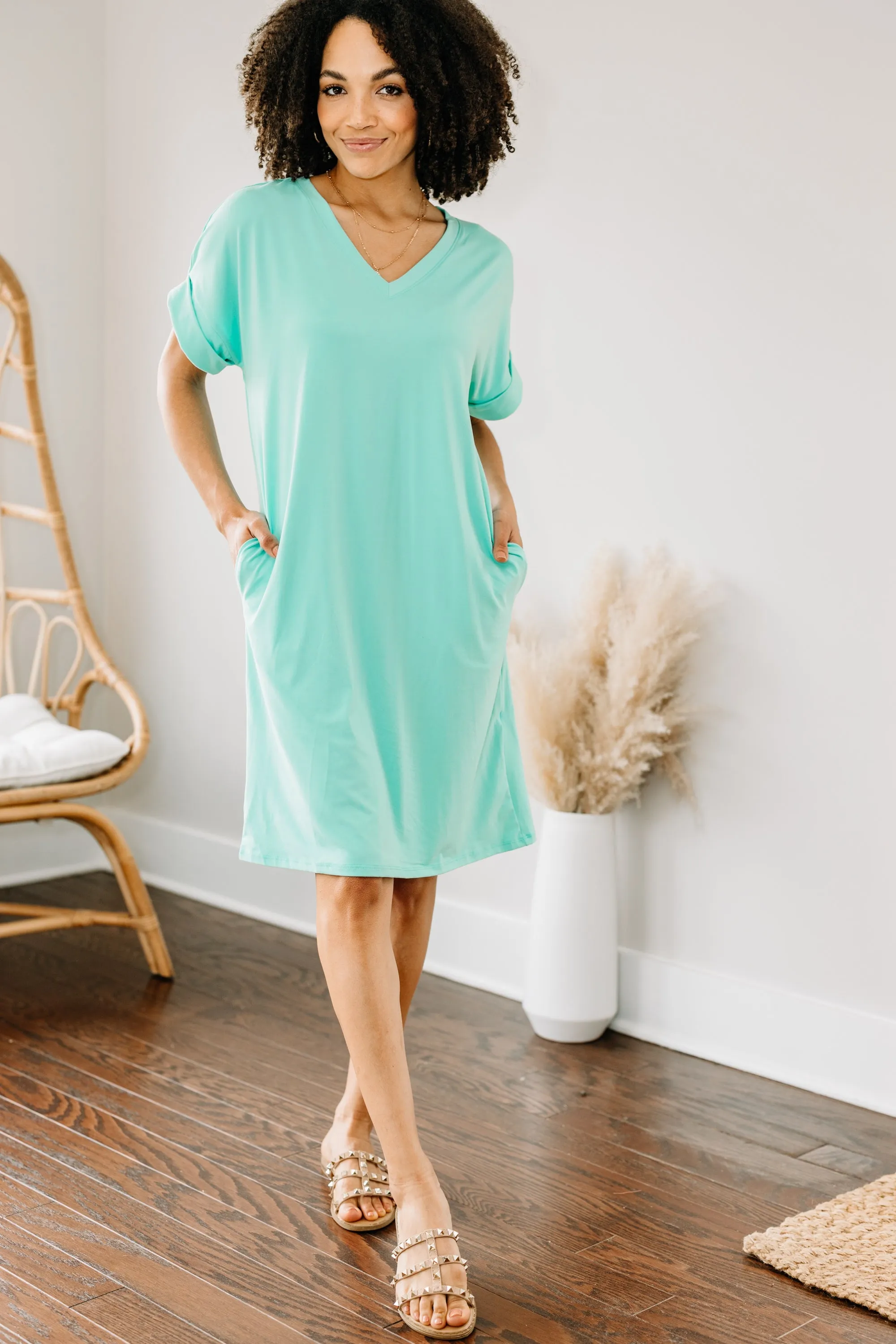 Everywhere You Go Mint Green T-shirt Dress