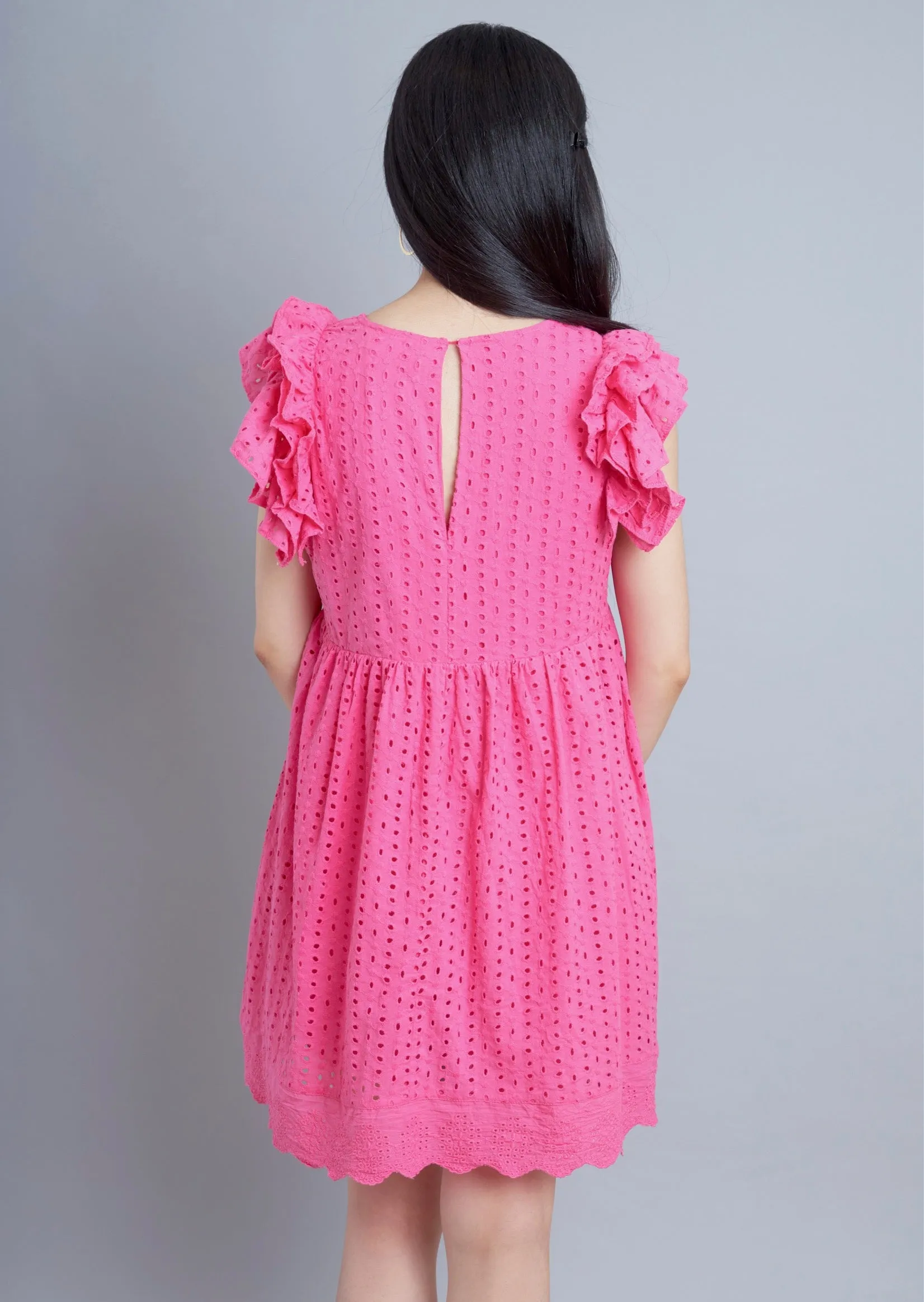 Express Yourself Pink Eyelet Embroidered Babydoll Dress