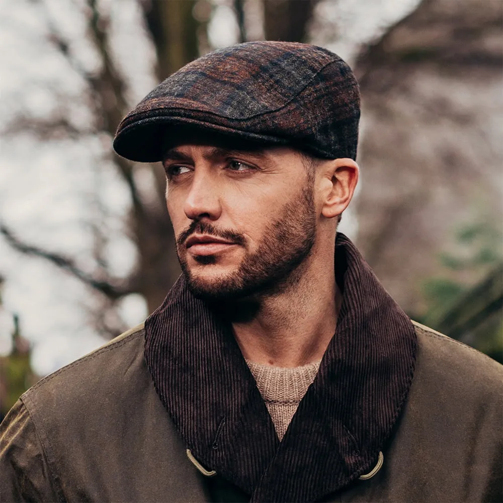 Failsworth Hats Westerdale Checked Flat Cap with Earflaps - Brown-Multi