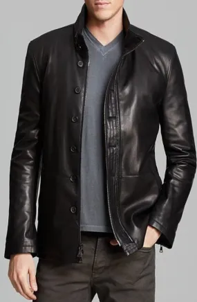 Fink Mens Motorcycle Black Leather Jacket Men