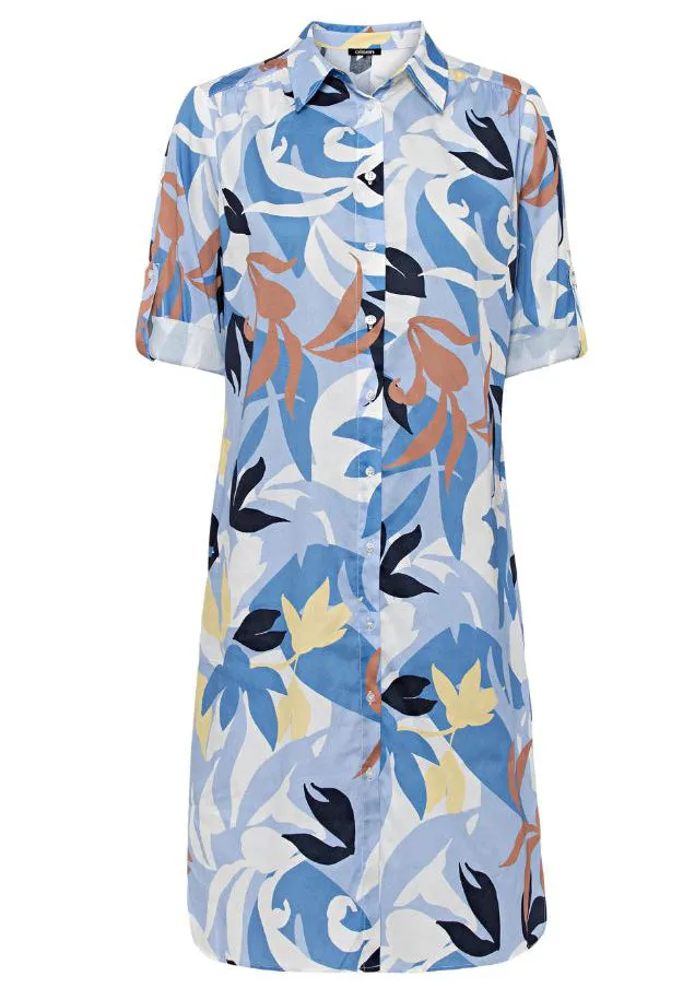 Floral Palm Print Shirt Dress