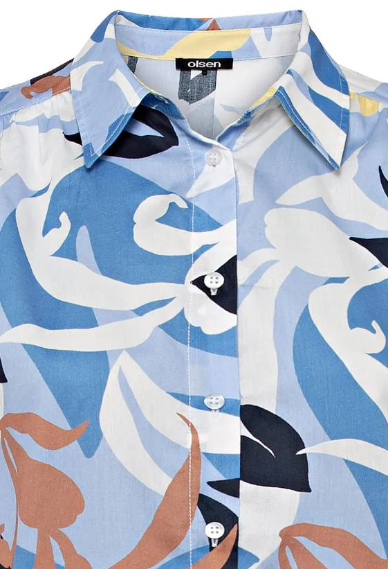 Floral Palm Print Shirt Dress