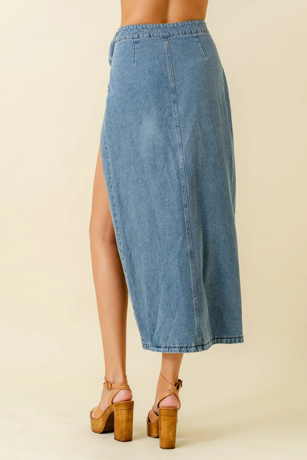 Flower Ruffle Denim Maxi Skirt