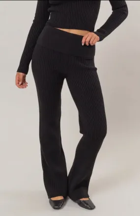Fold Over Waist Ribbed Flared Knit Pants