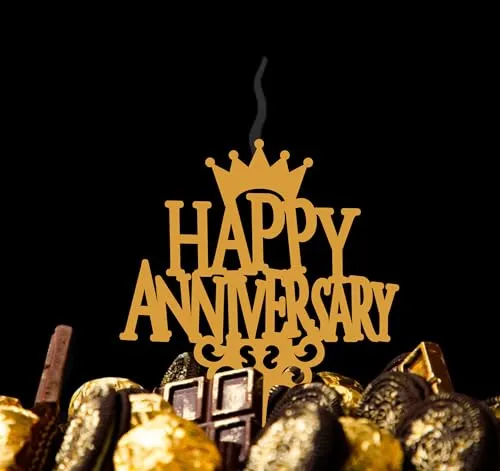 Food Safe Premium Candle Cake Topper for Birthday, Anniversary, and Custom Party Celebrations in Phrases – Gold (Happy Anniversary)