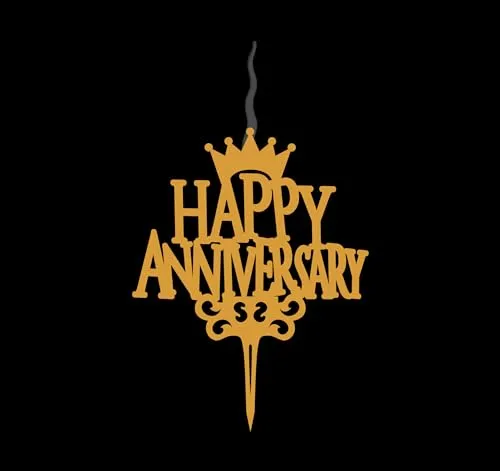 Food Safe Premium Candle Cake Topper for Birthday, Anniversary, and Custom Party Celebrations in Phrases – Gold (Happy Anniversary)