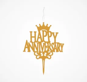 Food Safe Premium Candle Cake Topper for Birthday, Anniversary, and Custom Party Celebrations in Phrases – Gold (Happy Anniversary)