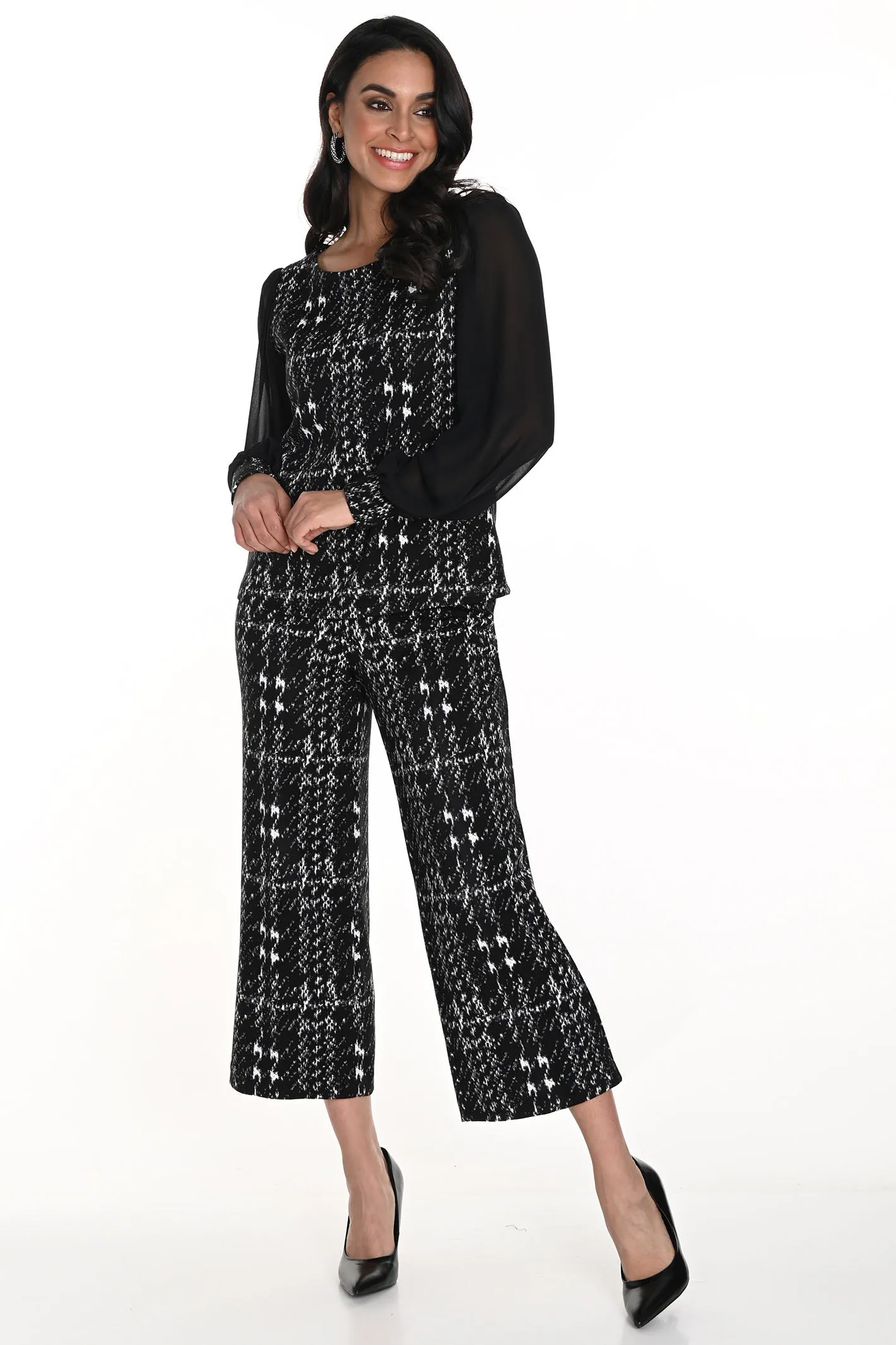 Frank Lyman Trousers Culotte Black Off White 243350