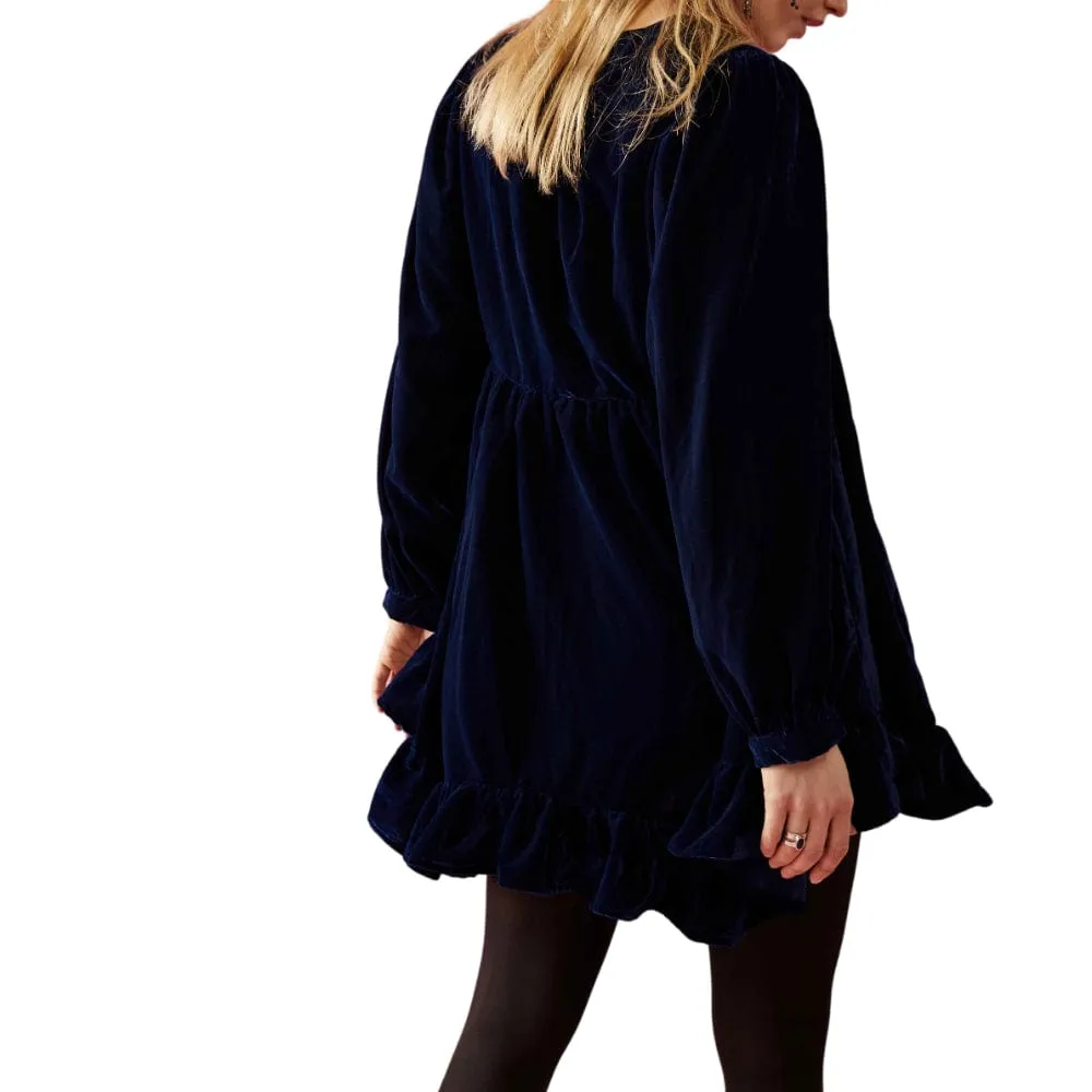 Free People Estella Velvet Mini Dress in Night Blue