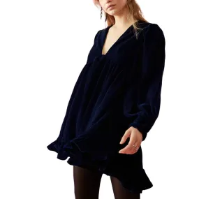 Free People Estella Velvet Mini Dress in Night Blue
