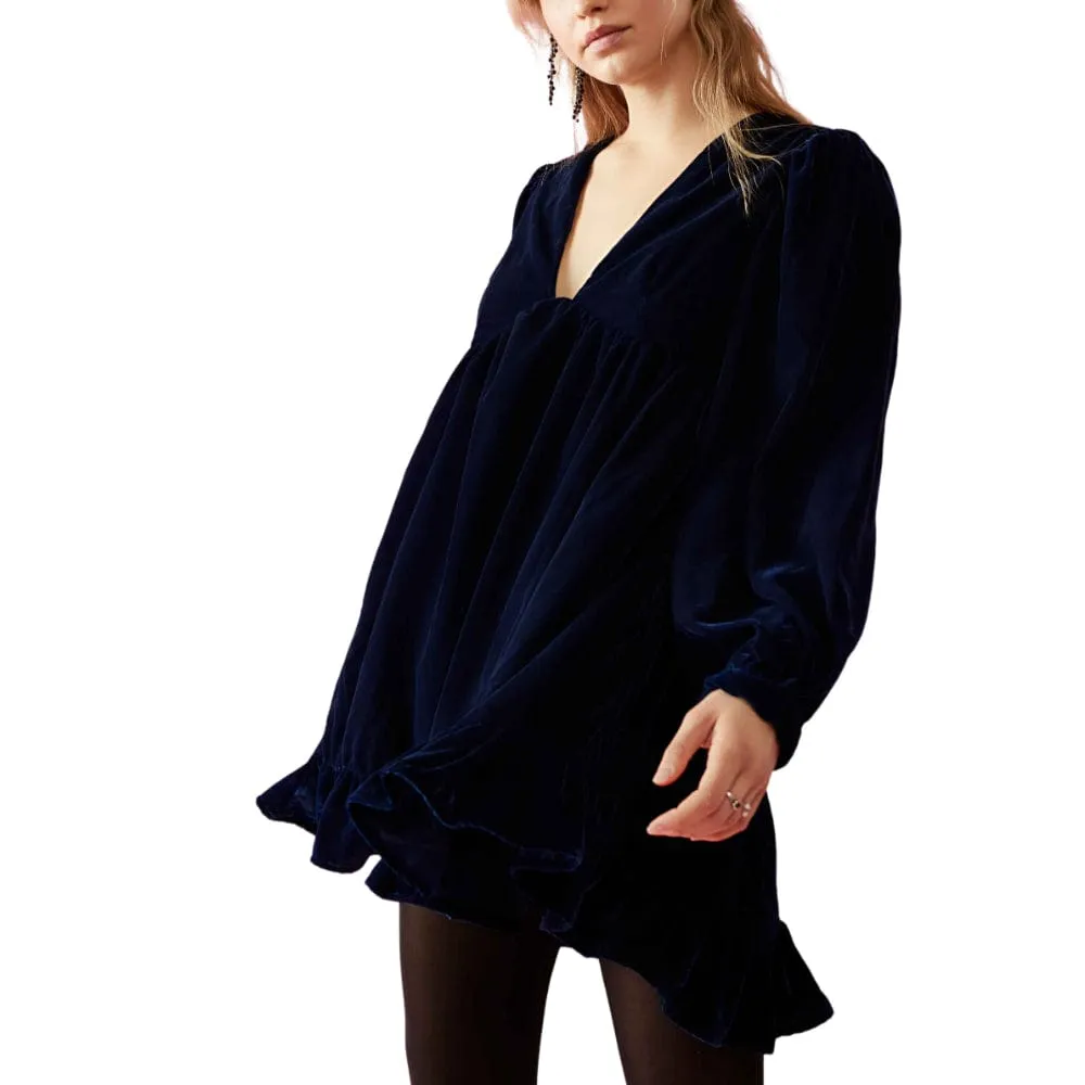 Free People Estella Velvet Mini Dress in Night Blue