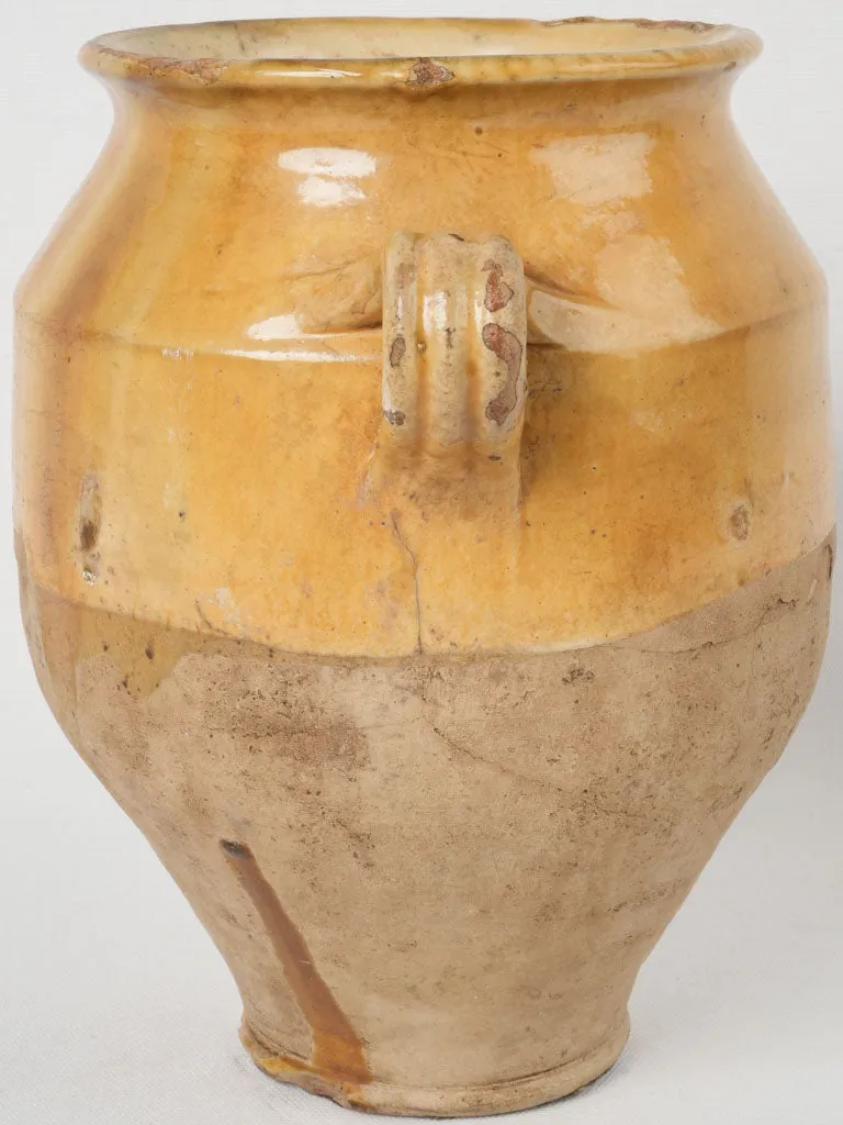 French Terracotta Confit Pot w/ Yellow Glaze - 11"