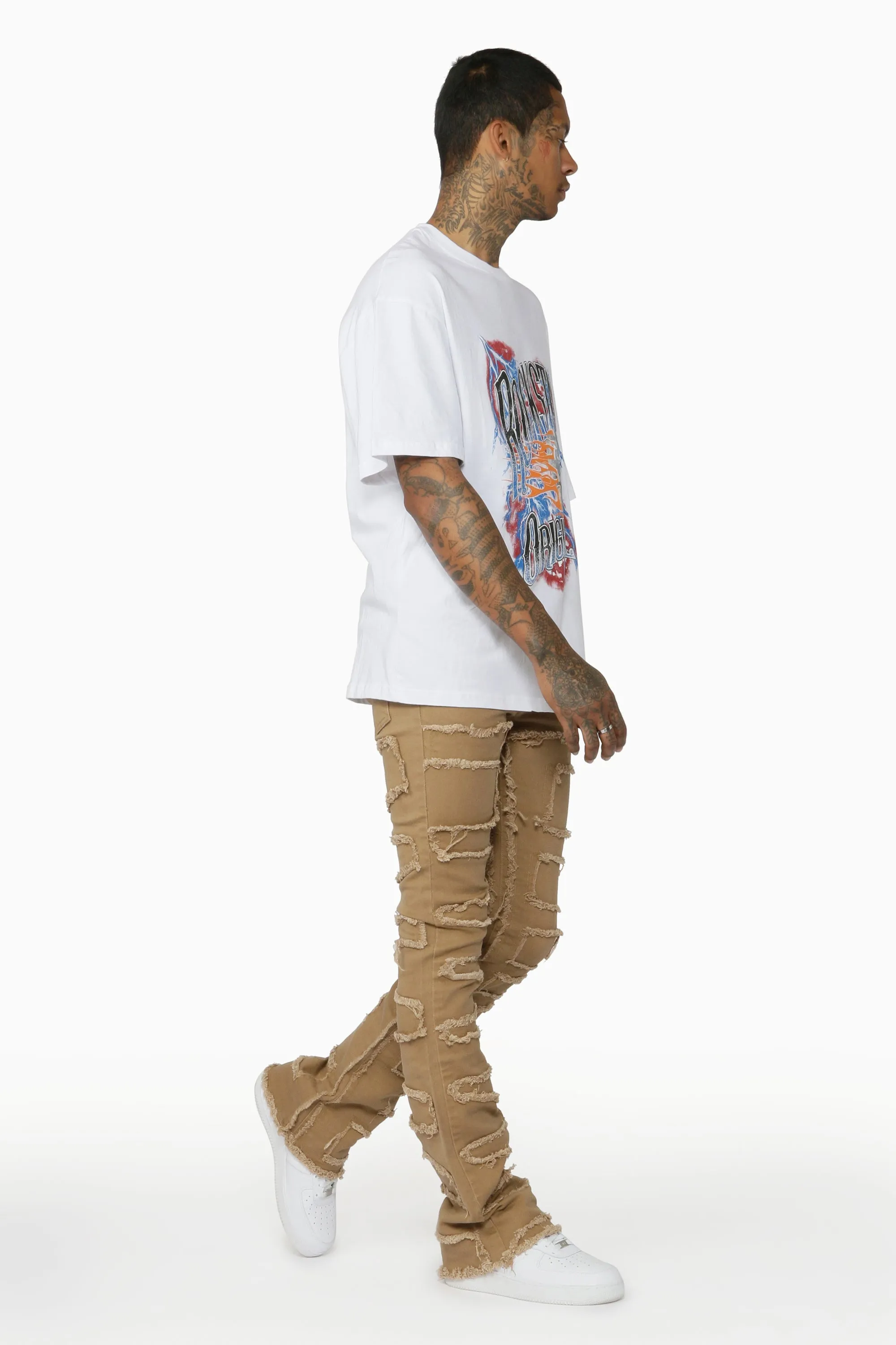 Gavin Beige Stacked Flare Jean