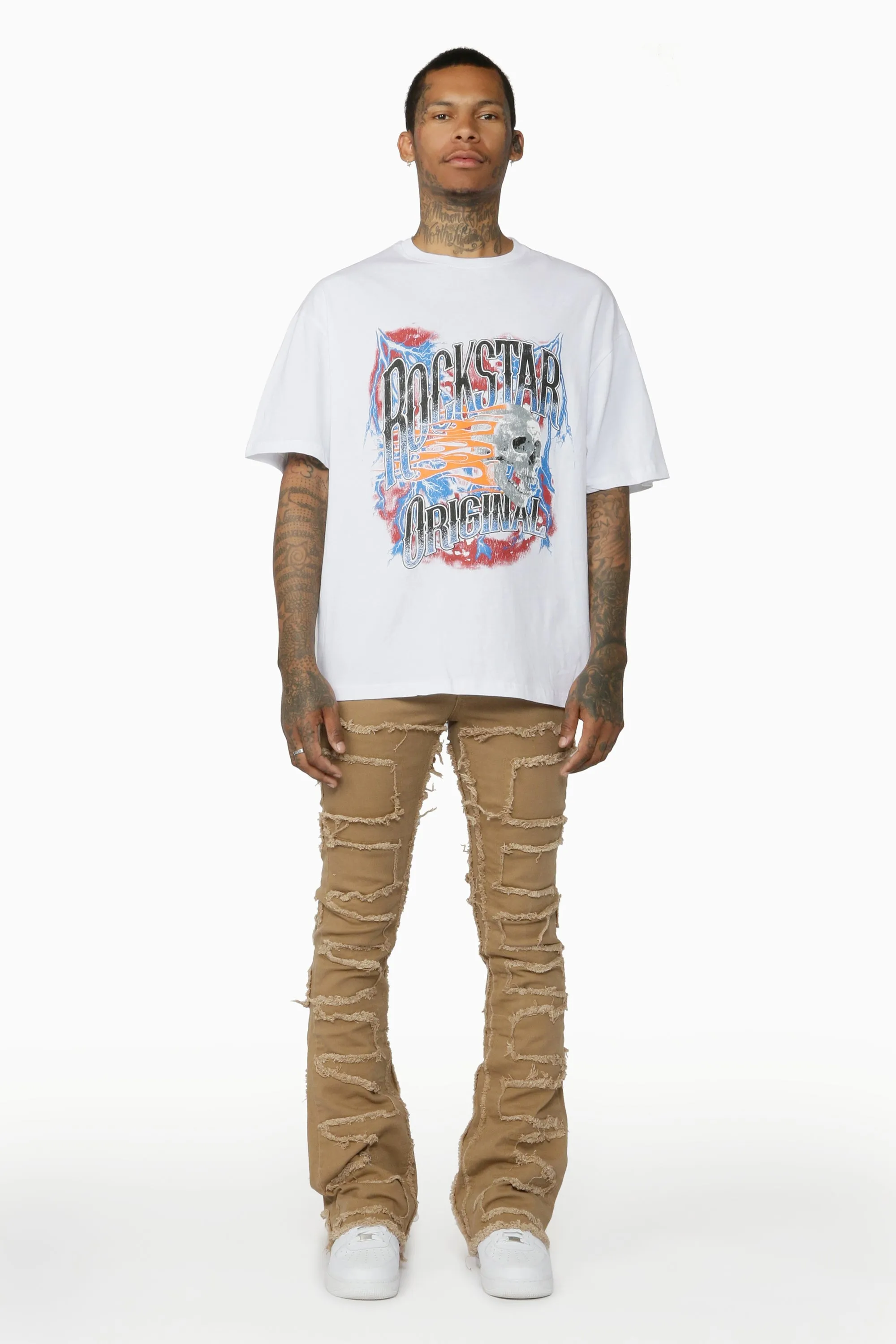 Gavin Beige Stacked Flare Jean