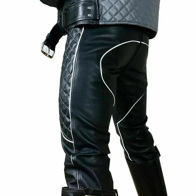 Genuine Leather Rear Zip Slim Fit Jeans Pants