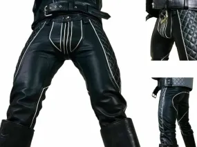 Genuine Leather Rear Zip Slim Fit Jeans Pants