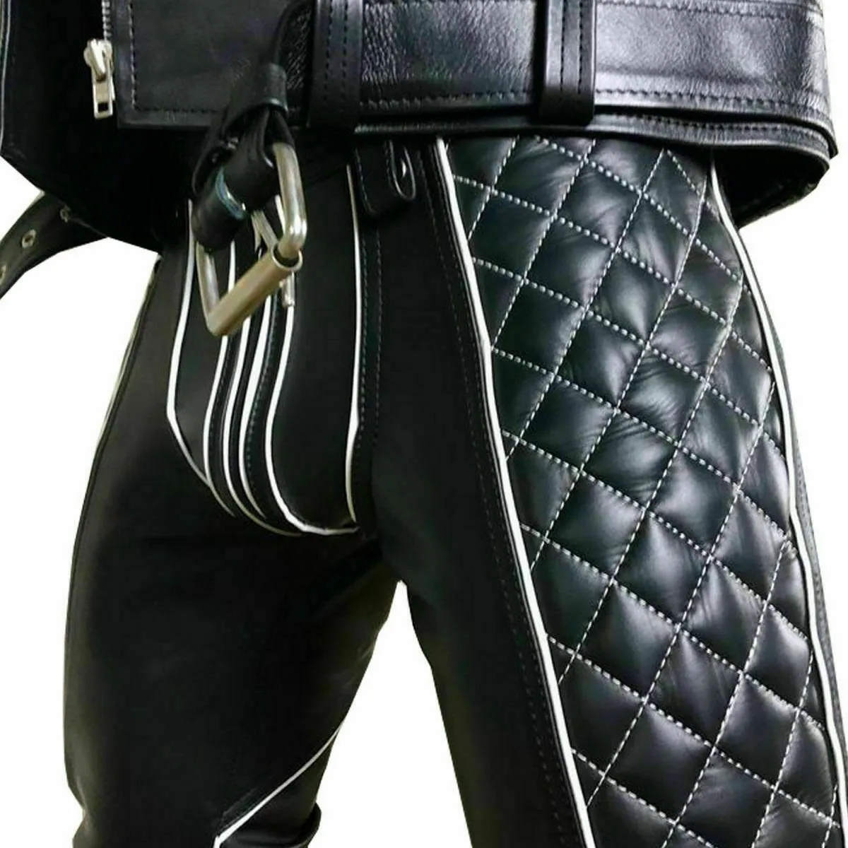 Genuine Leather Rear Zip Slim Fit Jeans Pants